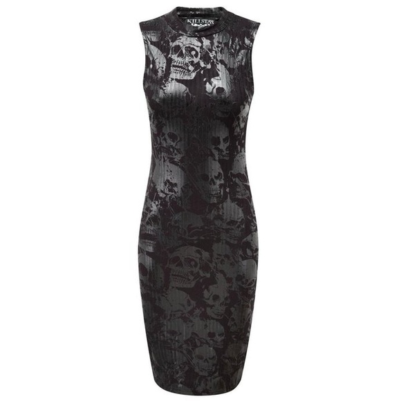killstar Dresses & Skirts - Killstar‎ chaos enfant terrible dress size XL sleeveless skull mock neck midi